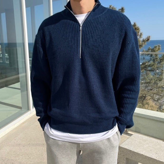 Elias | Maglione Invernale Uomo Con Mezza Cerniera | Blu Navy