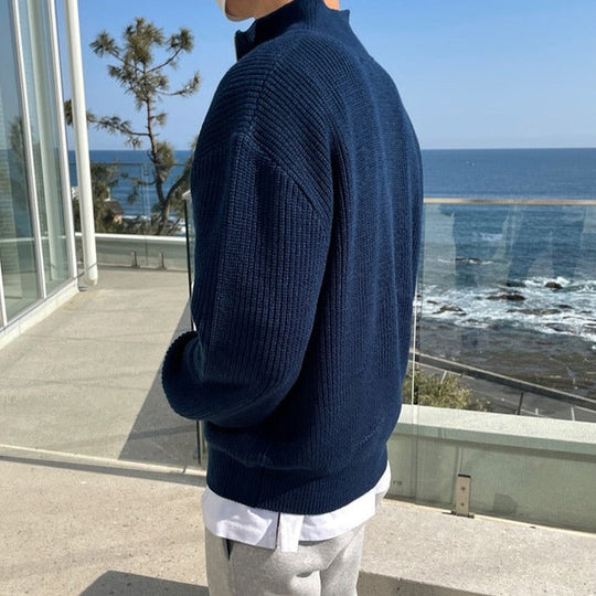 Elias | Maglione Invernale Uomo Con Mezza Cerniera | Blu Navy