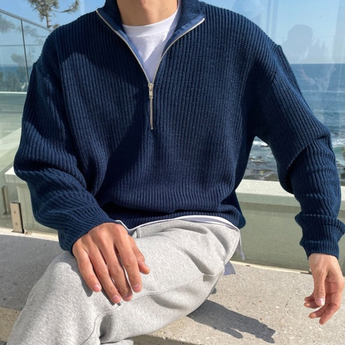 Elias | Maglione Invernale Uomo Con Mezza Cerniera | Blu Navy