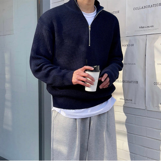 Elias | Maglione Invernale Uomo Con Mezza Cerniera | Blu Navy