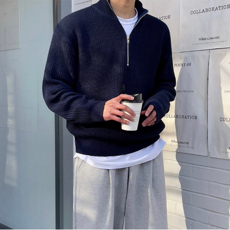 Elias | Maglione Invernale Uomo Con Mezza Cerniera | Blu Navy