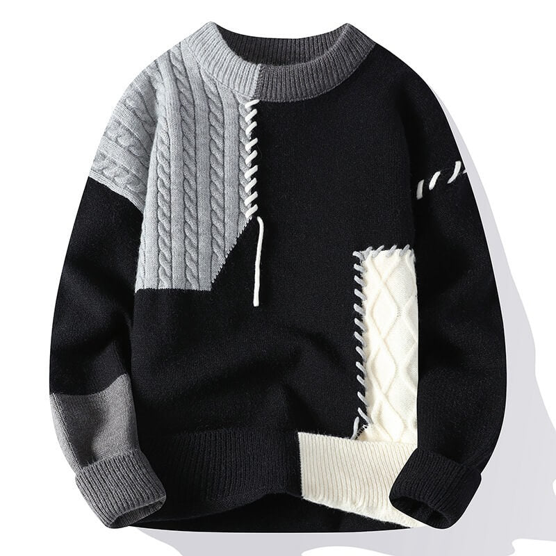 Warme wintertrui met ronde hals en elastische boorden.
