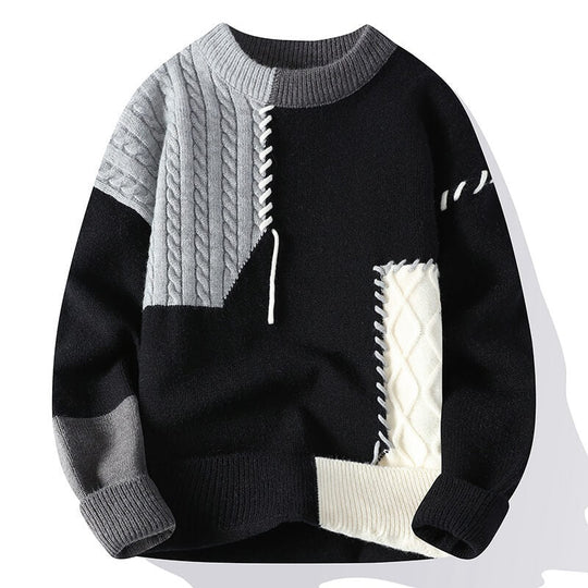 Warme wintertrui met ronde hals en elastische boorden.
