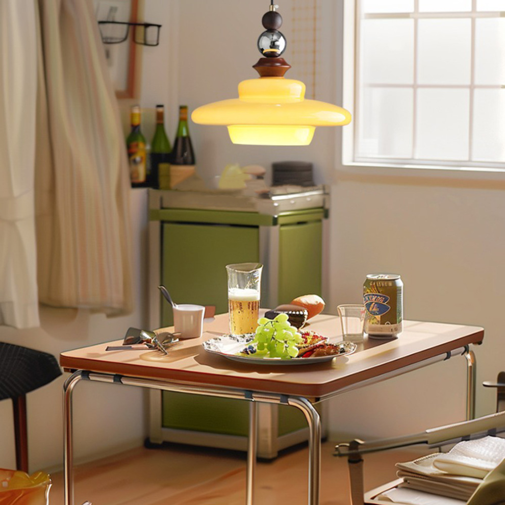 LumoVita | Lampada a sospensione da tavolo da pranzo in vetro medievale | Beige