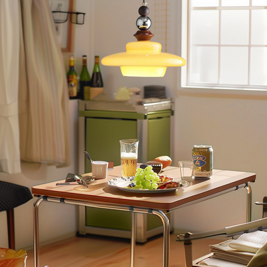 LumoVita | Lampada a sospensione da tavolo da pranzo in vetro medievale | Beige