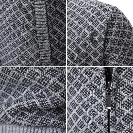 Gedetailleerde close-up van het gebreide materiaal en patroon.
