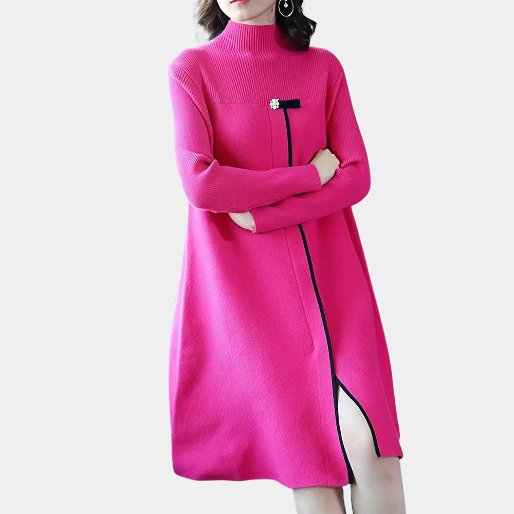 Liora | Damen Klassischer Pullover Kleid | Rosa