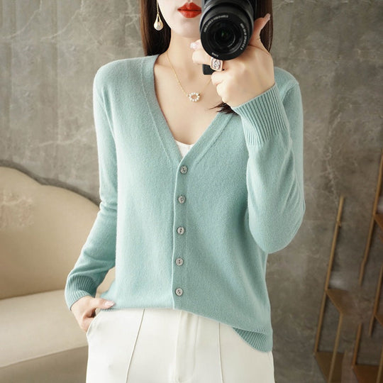 Rebecca | Long Jersey Cardigan with V-Neck