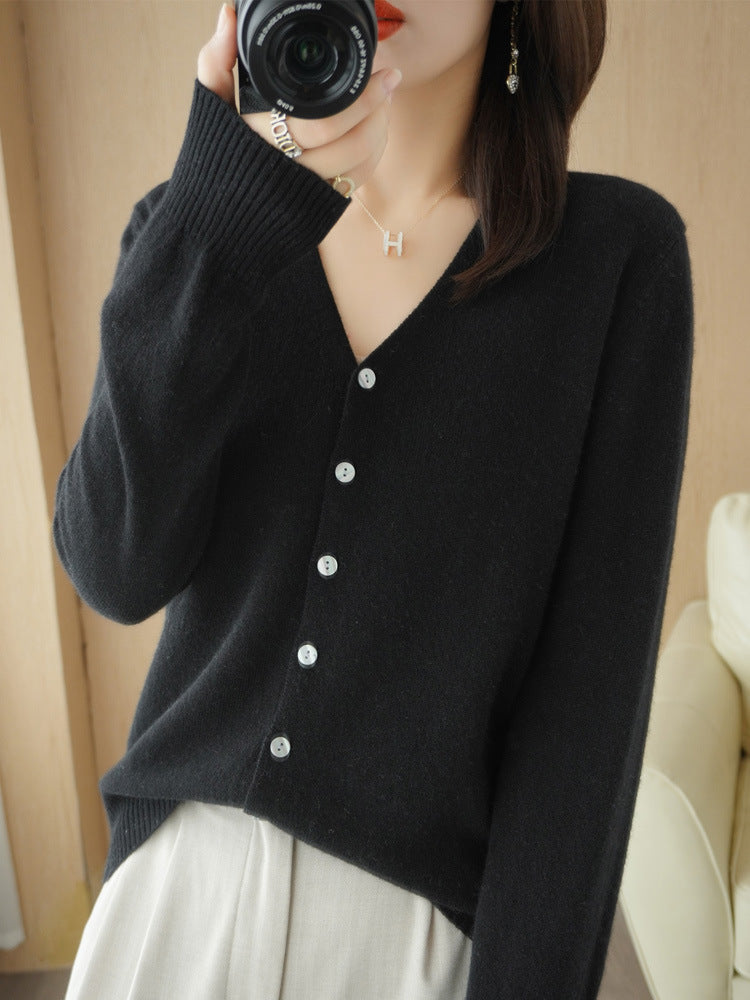 Rebecca | Long Jersey Cardigan with V-Neck