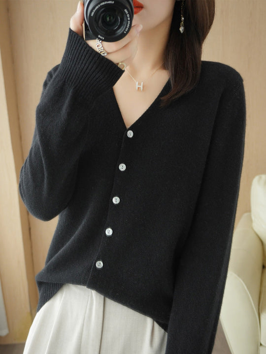 Rebecca | Long Jersey Cardigan with V-Neck