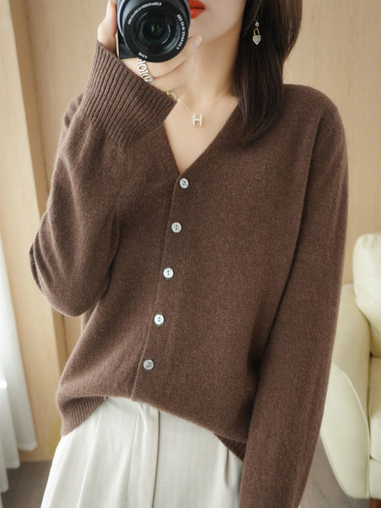 Rebecca | Long Jersey Cardigan with V-Neck