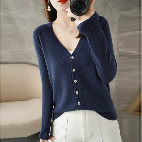 Rebecca | Long Jersey Cardigan with V-Neck