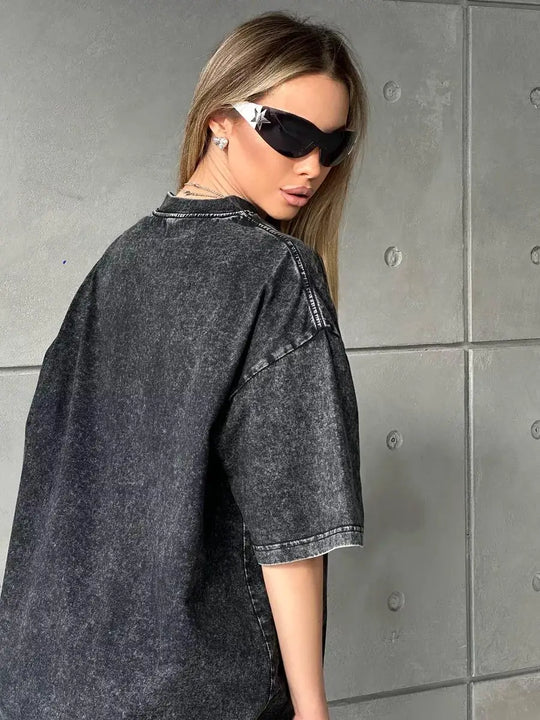 Raya | Dames Oversized Vintage T-Shirt | Donkergroen