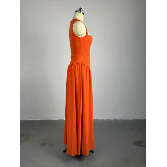 Isabeau | Sleeveless long A-line dress for women | Orange