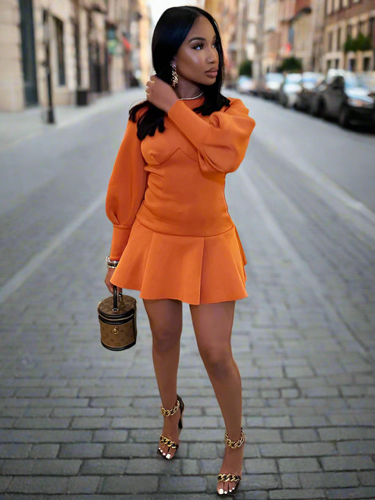 Lina | Fitted mini dress with long sleeves for women | Orange