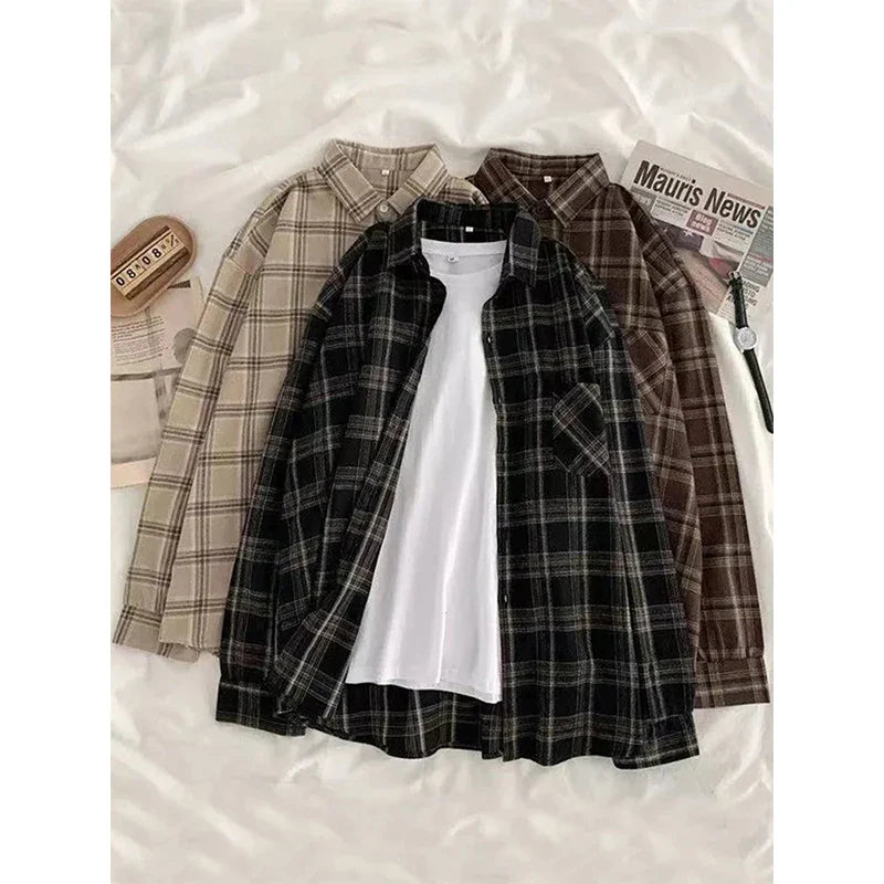 Munich | Women's Oversized Checked Shirt | Khaki