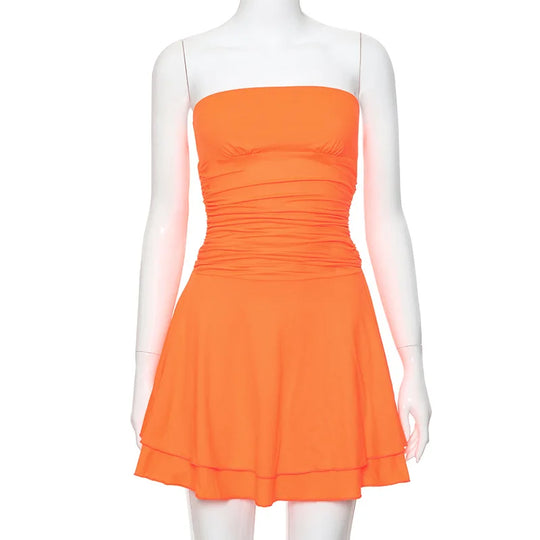 Celina | Miniabito con spalle scoperte e maniche lunghe | Arancione