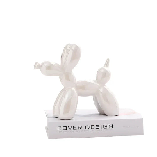 Ballo | Scultura di cane pallone in ceramica bianca | Bianco