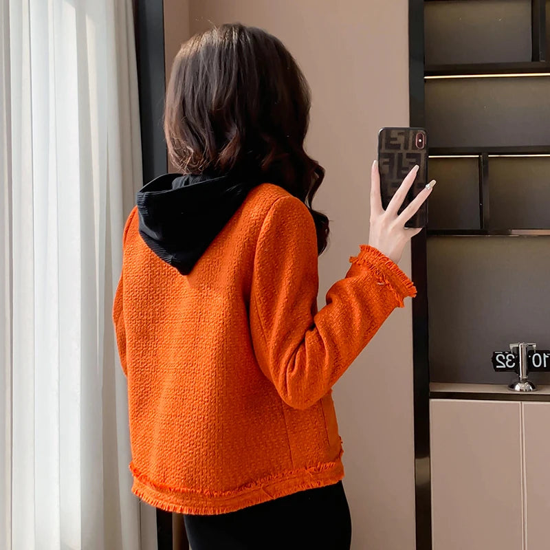 Isabella | Single-row tweed coat for women | Orange