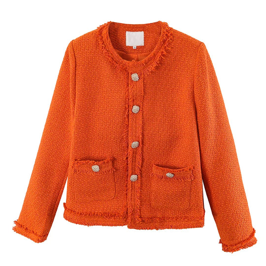 Isabella | Single-row tweed coat for women | Orange