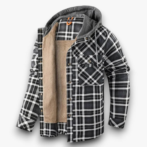 Warm gevoerd heren overhemdjack met klassiek geruit patroon.