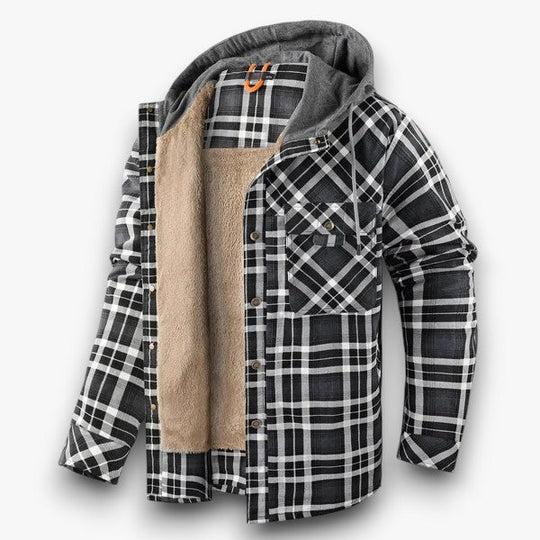 Warm gevoerd heren overhemdjack met klassiek geruit patroon.