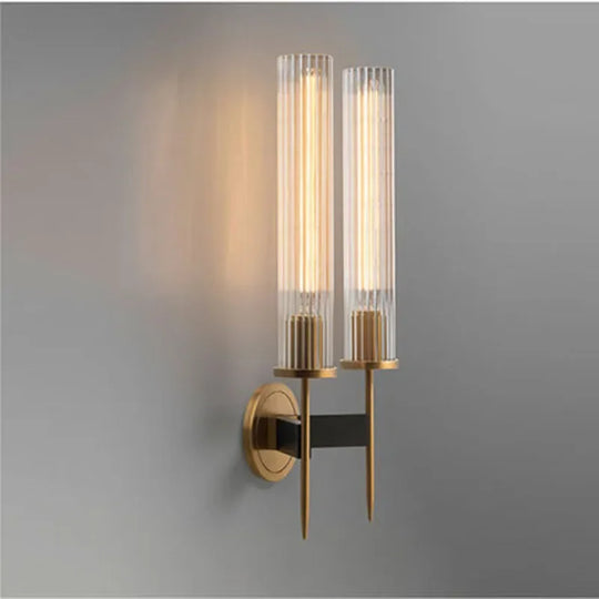 Aureo | Lampada da parete vintage in ottone dorato con vetro rigato | Oro