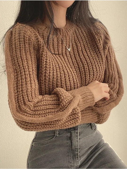 Selina | Women's Oversized Knitted Sweater with Lantern Sleeves | Black