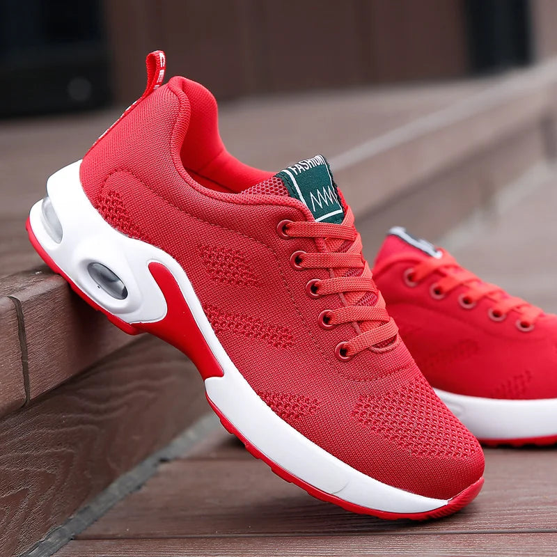 Women's Mesh Round Toe Lace-up Closure Sports Wear Sneakers
