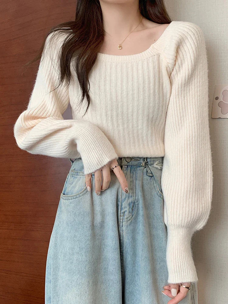 Livia | Damen Oversized Pullover mit Puffärmeln | Grau