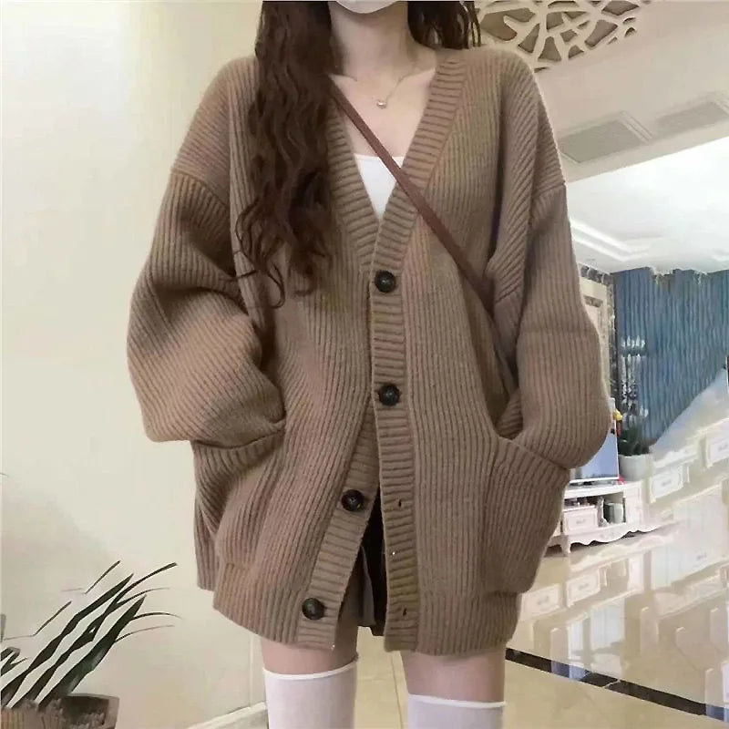 Elena | Maglione Cardigan Oversize da Donna con Scollo a V | Bianco