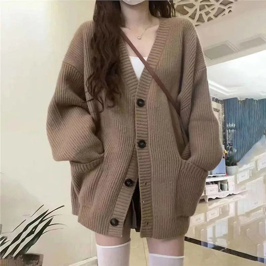 Elena | Maglione Cardigan Oversize da Donna con Scollo a V | Bianco