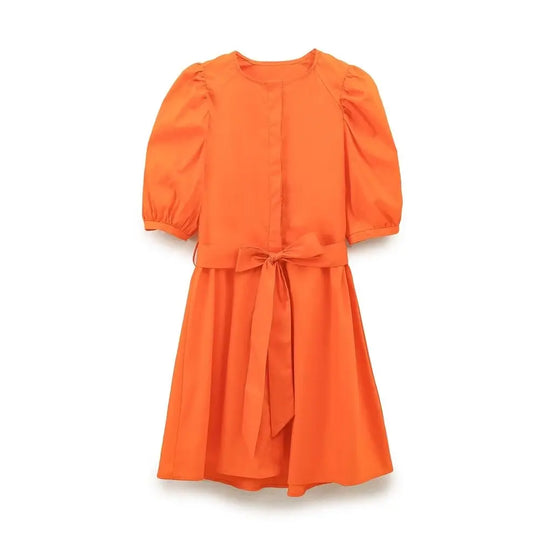 Noa | Short summer dress with belt for women | Orange