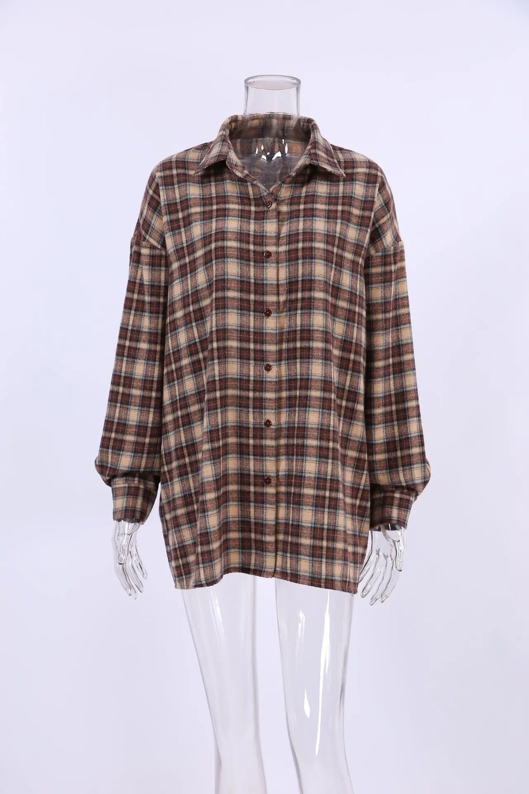 Sienna | Women's Oversized Checked Blouse with Button Closure | Brown