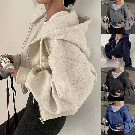 Leona | Felpa con cappuccio oversize da donna con zip | Grigio scuro