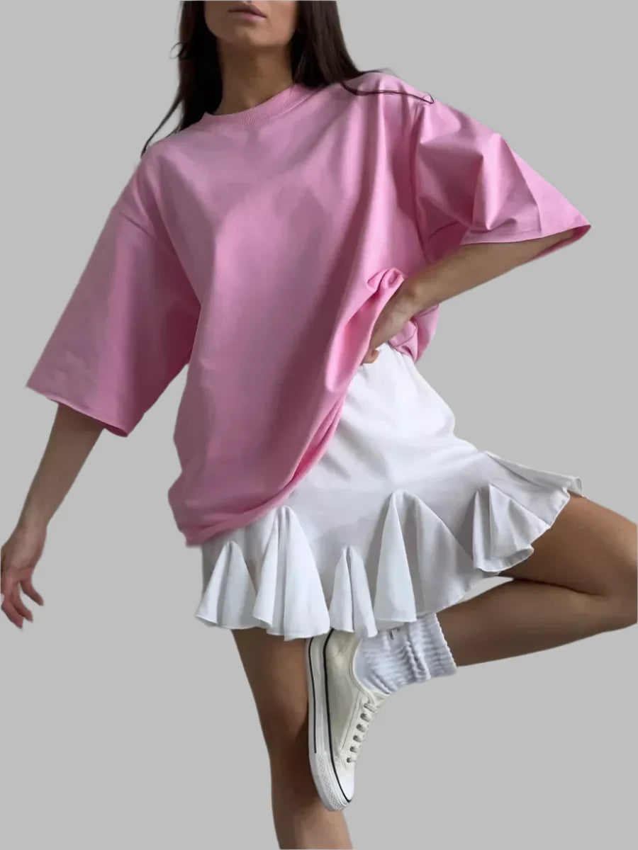 Mira | Damen Oversized Basic T-Shirt | Weiß
