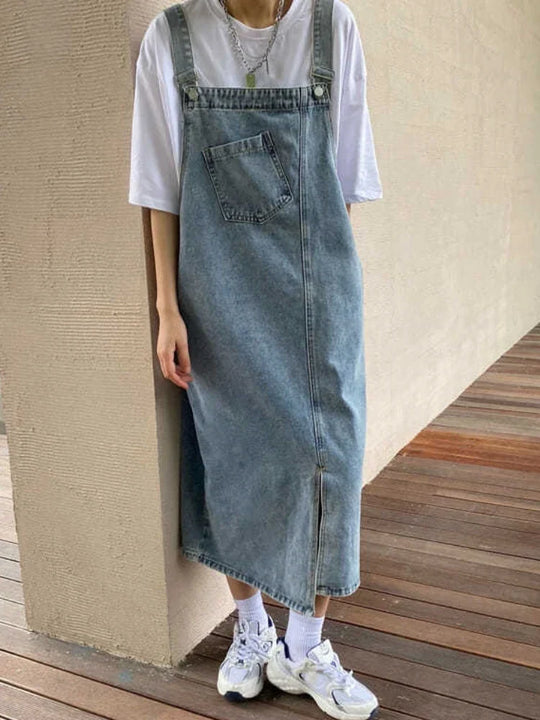 Lina | Women's Oversized Denim Pinafore Dress | Light Blue