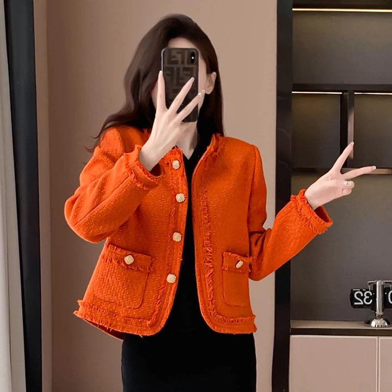 Isabella | Single-row tweed coat for women | Orange