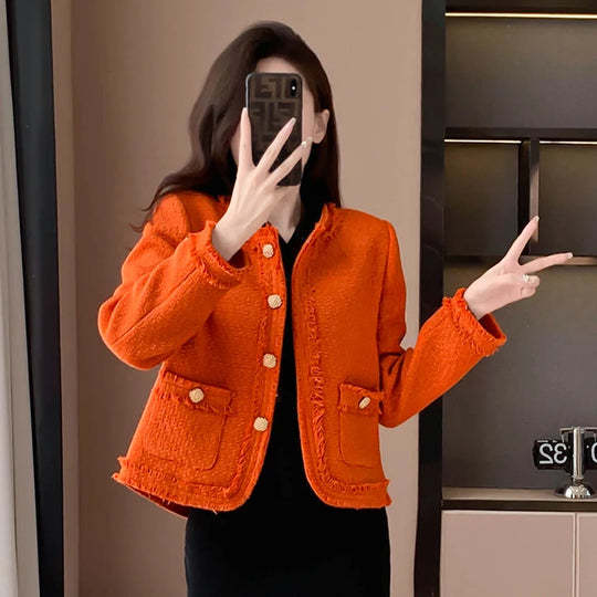 Isabella | Single-row tweed coat for women | Orange