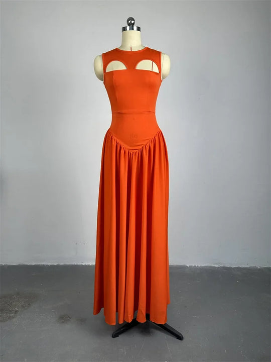 Sienna | Loose boho maxi dress with high waist for women | Orange