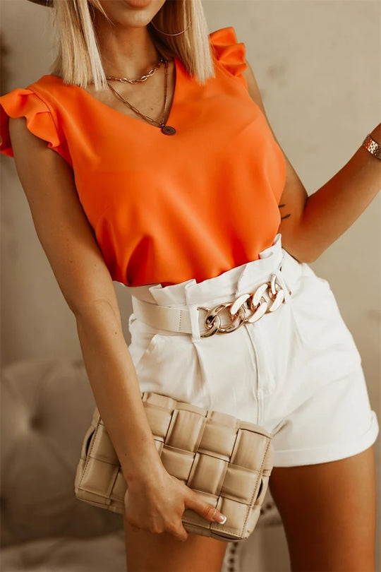Amara | Elegant cropped blouse with V-neck | Orange