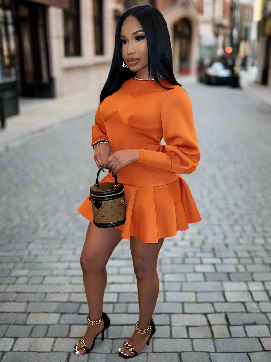 Lina | Fitted mini dress with long sleeves for women | Orange