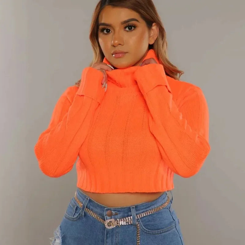 Mira | Maglione corto a collo alto Neon per donna | Arancione