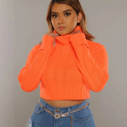 Mira | Maglione corto a collo alto Neon per donna | Arancione