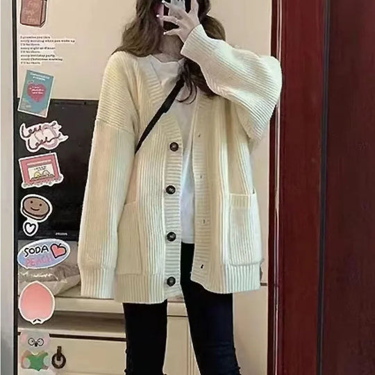 Elena | Maglione Cardigan Oversize da Donna con Scollo a V | Bianco