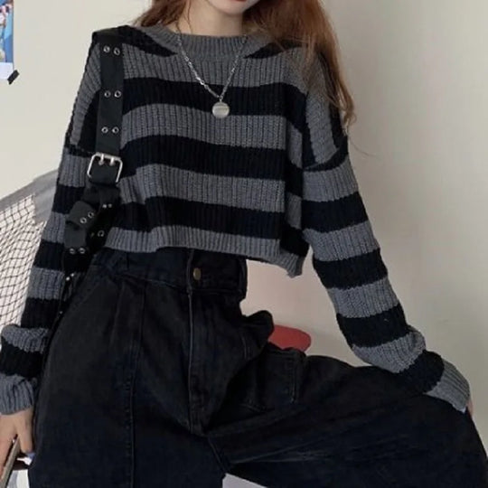 Naira | Women's Oversized Striped Knitted Sweater | White