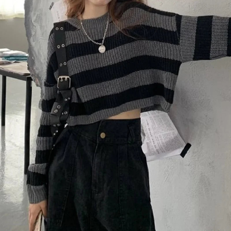 Naira | Women's Oversized Striped Knitted Sweater | White