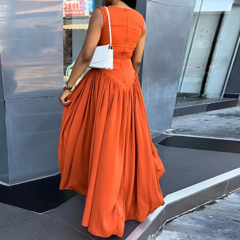 Sienna | Loose boho maxi dress with high waist for women | Orange