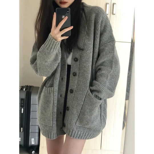 Elena | Maglione Cardigan Oversize da Donna con Scollo a V | Bianco