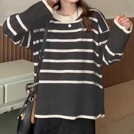 Mira | Women's Oversized Knit Sweater with Stripes | Apricot